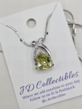 Swarovski Crystal Elements Silver Statement Necklace Citrine Yellow 18 - 20 inch